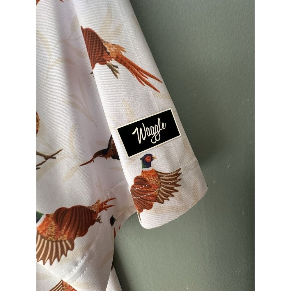Waggle Shirt Men's SZ M White Flush Performance All Over Pheasant Stretch Golf - Picture 2 of 5